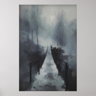 Affiche Pont d'hiver sur ruisseau gelé, Gothique enneigé