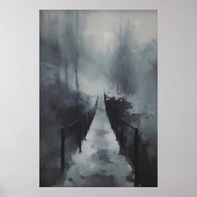 Affiche Pont d'hiver sur ruisseau gelé, Gothique enneigé (Devant)