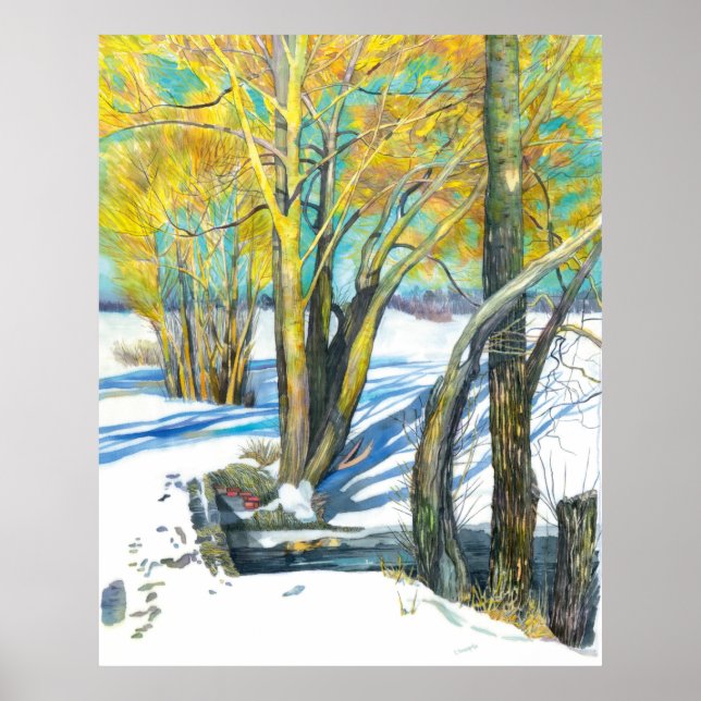 Affiche Pont en hiver Peinture aquarelle (Devant)