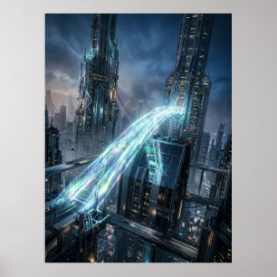 Affiche Pont énergétique futuriste de la ville d'art