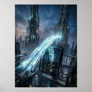 Affiche Pont énergétique futuriste de la ville d'art