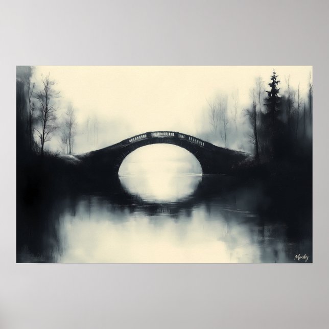Affiche Pont énigmatique au milieu de reflets brumeux en N (Devant)