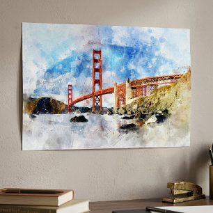 Affiche Pont Golden Gate aquarelle à San Francisco