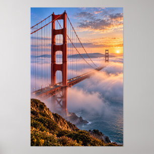 Affiche Pont Golden Gate Lever de soleil Brouillard San Fr
