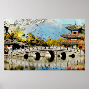 Affiche Pont japonais vintage Art du paysage