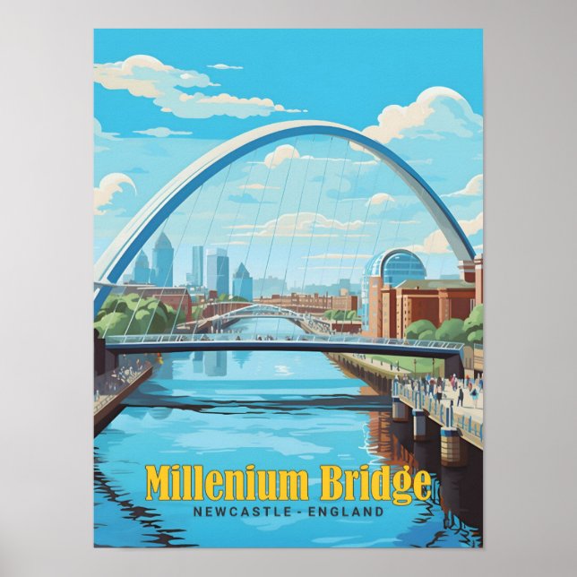 Affiche Pont Millenium Newcastle Angleterre Vintage voyage (Devant)