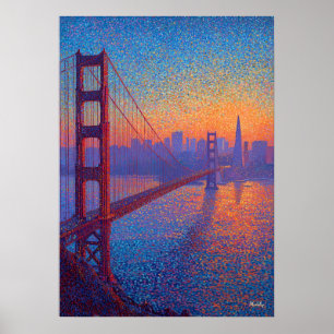 Affiche Pont Pointillisme San Francisco Golden Gate Bridge
