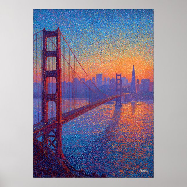 Affiche Pont Pointillisme San Francisco Golden Gate Bridge (Devant)