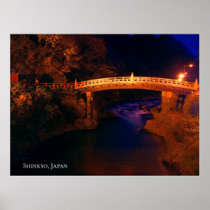 Affiche Pont Sacré Rouge au-dessus d'une rivière la nuit J