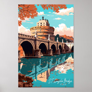 Affiche Pont Saint Angelo Italie lieu de voyage vintage