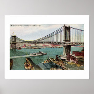 Affiche Pont vintage de Manhattan, le Hudson, Brooklyn NYC