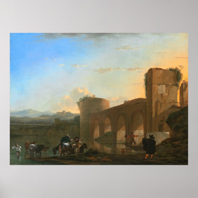 Affiche Ponte Molle, coucher du soleil - Jan Asselijn Post (Devant)