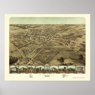 Affiche Pontiac, carte panoramique de MI - 1867
