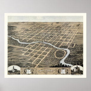 Affiche Pontiac, IL Panoramic Map - 1869