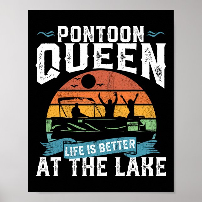 Affiche Pontoon Queen Funny Bateau Lac Pontooning Femmes (Devant)