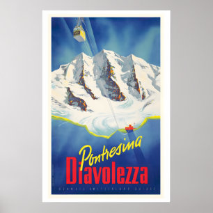 Affiche Pontresina Diavolezza Suisse Ski Vintage