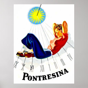Affiche Pontresina, Suisse, fille, bain de soleil
