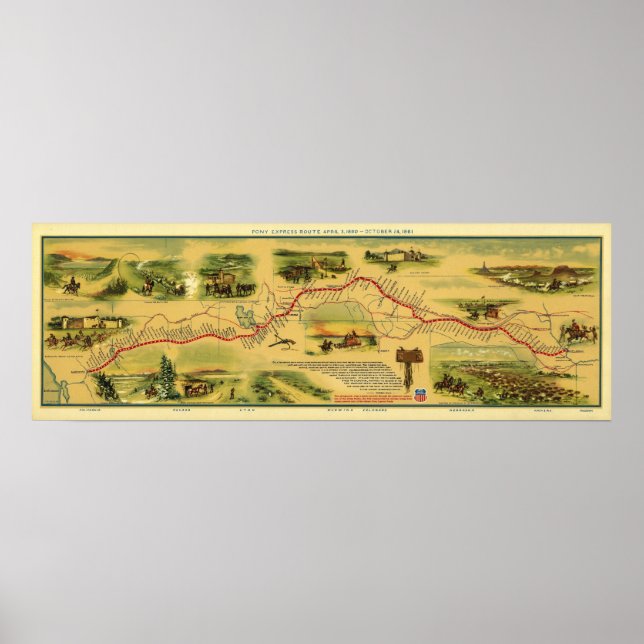 Affiche Pony Express Map par William Henry Jackson 1861 (Devant)