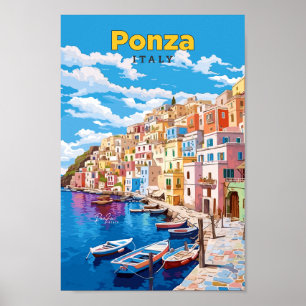 Affiche Ponza Italie Art Voyage Illustration Vintage