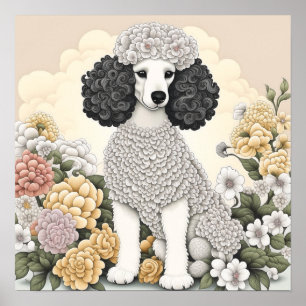 Affiche Poodle en Fleurs Whimsical