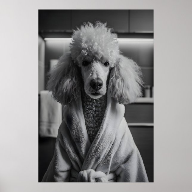 Affiche Poodle in Bathrobe Art Print, Funny Dog Bathroom (Devant)