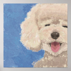 Affiche Poodle Souriant Ciel Bleu Art Style Peint à la Mai