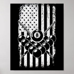 Affiche Pool Player American USA Flag Billard