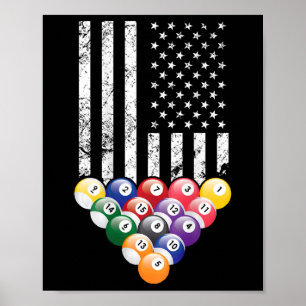 Affiche Pool Snooker Billard Joueur 8 Ball American Drapea