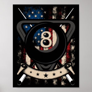 Affiche Pool Snooker Billard Joueur 8 Ball Usa Américain