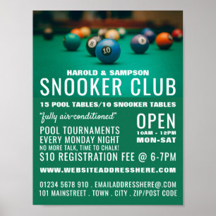 Affiche Pool Table, Pool Club, Snooker Club Publicité