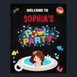 Affiche Pool welcome party sign Girl waterslide pool party<br><div class="desc">Pool welcome party sign Girl waterslide pool party sign. Pool welcome sign is perfect to welcome your guests at your pool party for girls and boys kids! Cute party sign for children featuring Pool party splash art, brunette girl and some pool party equipment. It's perfect for any water fun such...</div>