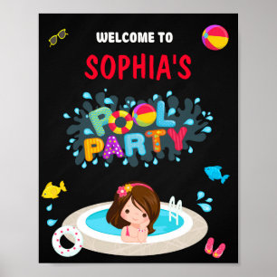 Affiche Pool welcome party sign Girl waterslide pool party