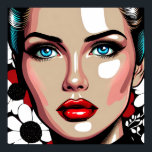 Affiche Pop Art Ai Comic Book Visage de femme<br><div class="desc">Femme pop art style bande dessinée avec verre comme visage. Arrière - plan à fleurs rouge,  blanc et noir.</div>