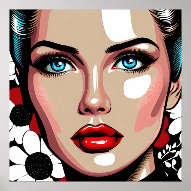 Affiche Pop Art Ai Comic Book Visage de femme (Devant)