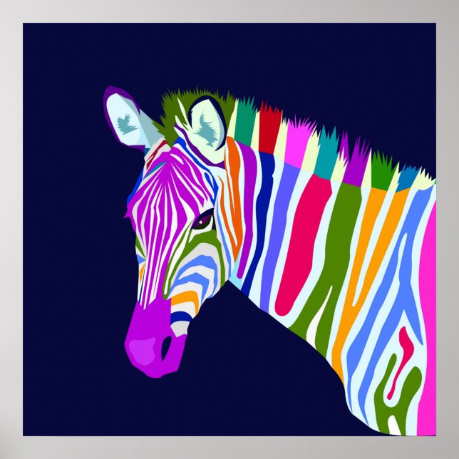 Affiche Pop Art Animal (A digital art illustration of a zebra head, set against a dark blue background.)