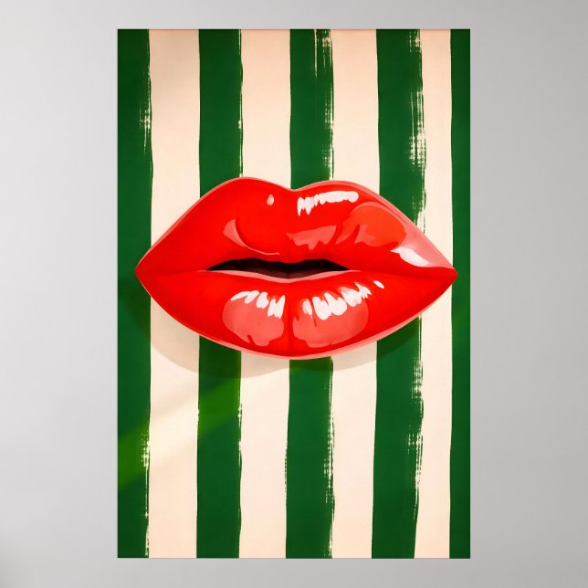Affiche Pop Art aux Lèvres Rouges, Impression Rayé (Devant)