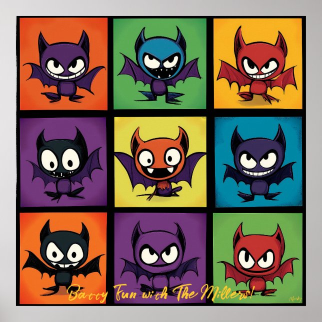 Affiche Pop Art Bande Dessinée Chauve-Souris Grille Hallow (Devant)