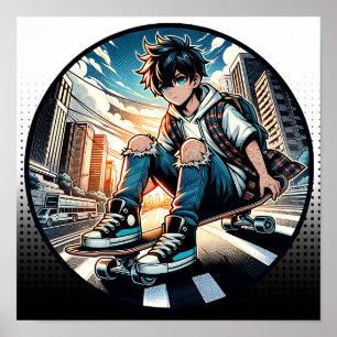 Affiche Pop Art Boy sur Skateboard en ville