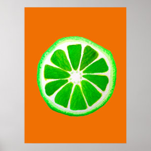 Affiche Pop art bright lime fruit original watercolour