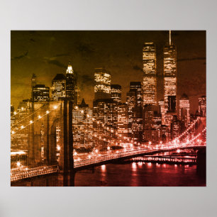 Affiche Pop Art Brooklyn Bridge New York Night