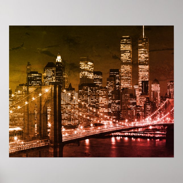 Affiche Pop Art Brooklyn Bridge New York Night (Devant)