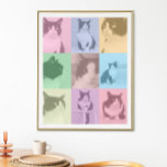 Affiche Pop Art Cat 9 Photo Moderne Retro Color Block<br><div class="desc">Un poster photo pop art personnalisé style 9 prêt pour vous à télécharger vos photos préférées de votre chat ou chien. Une superposition de blocs colorés transparents dans les tons pastel rose,  bleu,  jaune,  vert et violet. Art original ©Marisu Valencia</div>