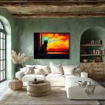 Affiche Pop Art Chat au coucher du soleil - Vue fenêtre<br><div class="desc">Cette élégante scène pop art saisit un moment de sérénité en observant un coucher de soleil animé par une fenêtre, évoquant un sentiment de calme et d'émerveillement. Parfait pour les amoureux de les chats, cette oeuvre présente des couleurs audacieuses et un contraste saisissant entre la silhouette et le coucher du...</div>