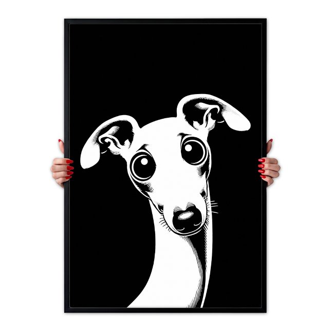 Affiche Pop Art Chien Italien Adorable Blanc & Noir (Pop Art Adorable Italian Greyhound White & Black Poster)