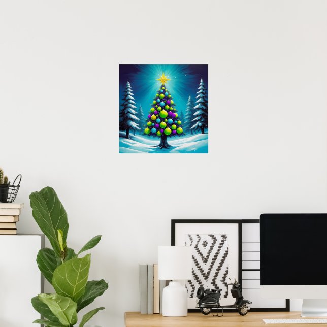 Affiche Pop Art Christmas with Neon Green Blue Purple  (Bureau à domicile)