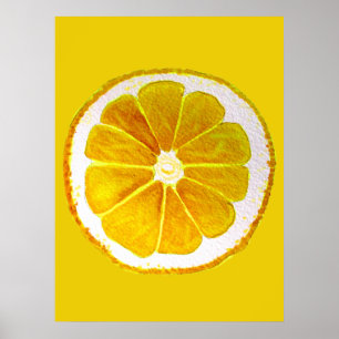 Affiche Pop art citron tranche de fruits d'origine aquarel