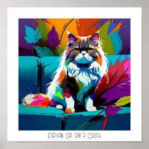 Affiche Pop Art coloré Editable Chat persan sur canapé