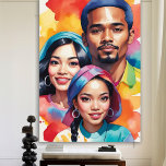 Affiche Pop Art coloré Multiculture Personnes Diversité<br><div class="desc">Une affiche lumineuse et joyeuse aux visages heureux d'Afrique, du Mexique et d'Asie de l'Est. Les gens sourient et portent des vêtements colorés et traditionnels. L'arrière - plan est remplie de touches douces et aquarelles dans toutes sortes de couleurs vives, donnant l'impression que tout est vivant et amusant. Cette affiche...</div>