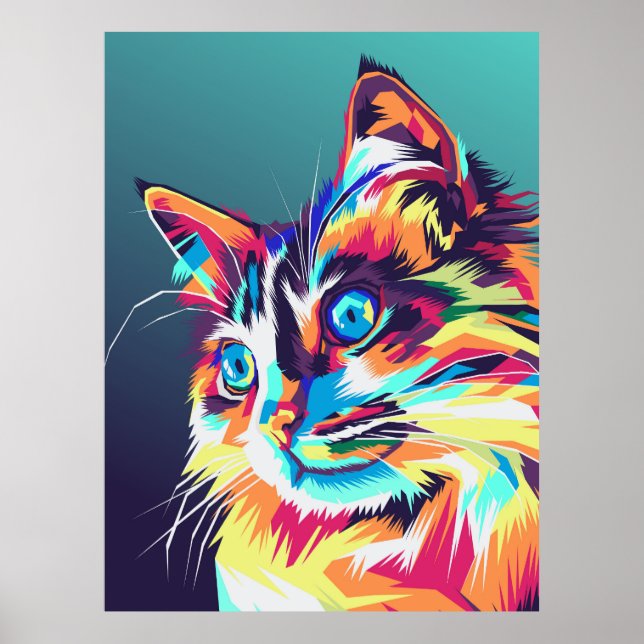 Affiche Pop art de chat coloré (Devant)