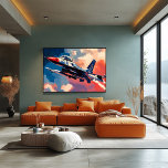 Affiche Pop Art Fighter Jet - Soaring Aviation Art<br><div class="desc">Cette scène pop art dynamique présente un puissant avion de chasse qui s'envole dans un ciel coloré, captant l'excitation et la puissance de l'aviation. Parfait pour les amateurs d'aviation et ceux inspirés par le vol, cette oeuvre fait une déclaration audacieuse dans n'importe quelle pièce. Customisez le numéro de la queue,...</div>